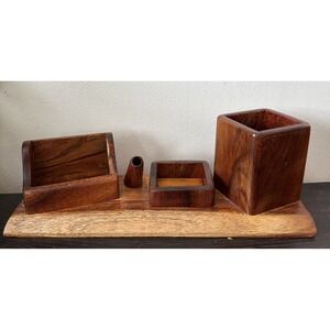 Wooden Handmade Desktop Organizer Cards Pencils Change Holder